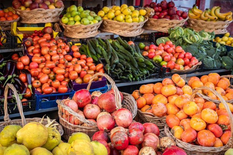 Fruits and vegetables at outdoor farmer's market