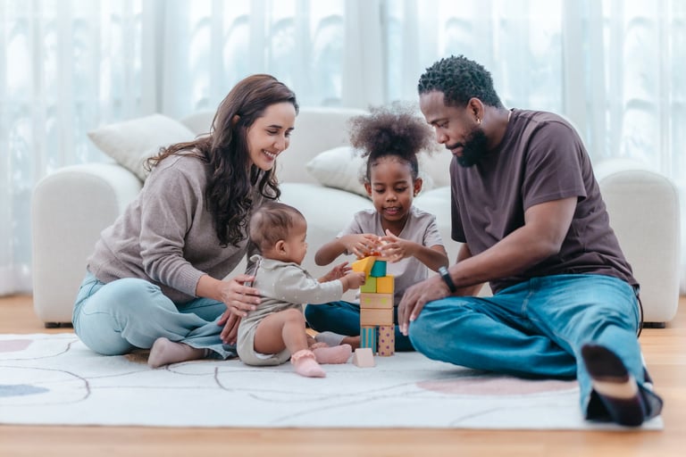 Heartwarming scene of diverse family spending quality time together in living room