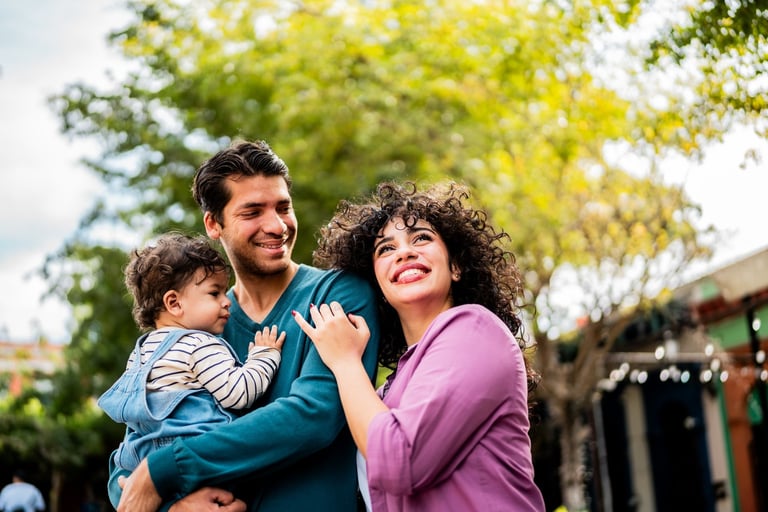 Family embraced outdoors