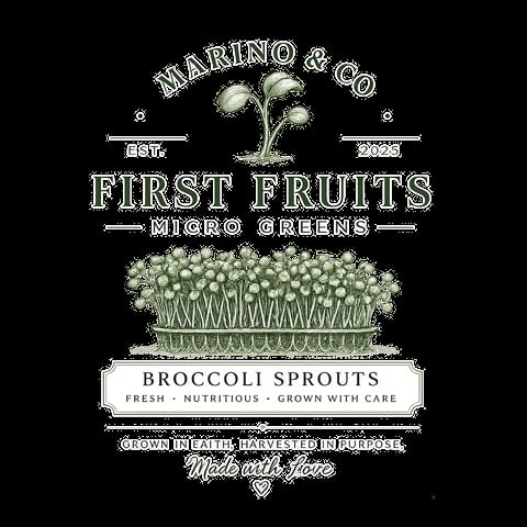 Marino and Co First Fruits Micro Greens broccoli sprouts logo with established date